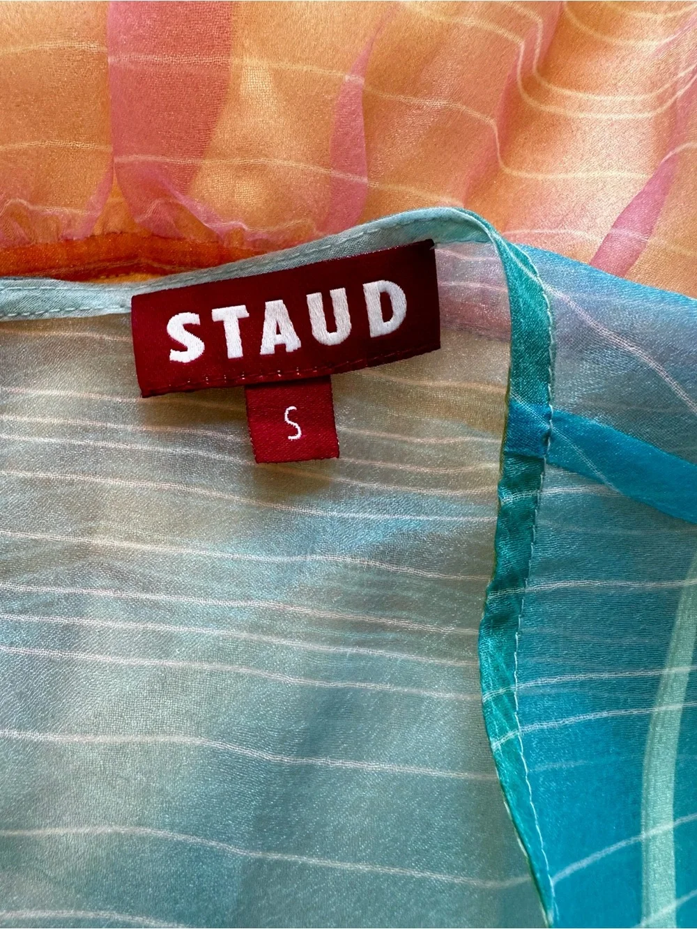 STAUD Rainbow Organza Tiered Mini Dress w/ Detachable Slip Size S